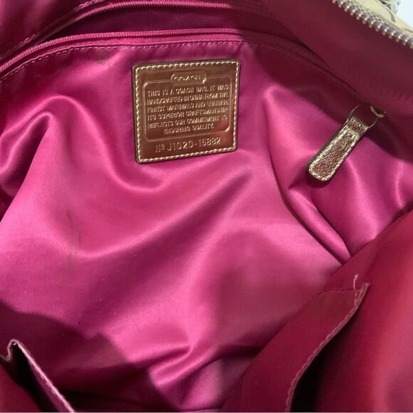 Coach Poppy Tartan Plaid Glam 15882 Shoulder Handbag Tote - Tan Purple Gold - Picture 12 of 16